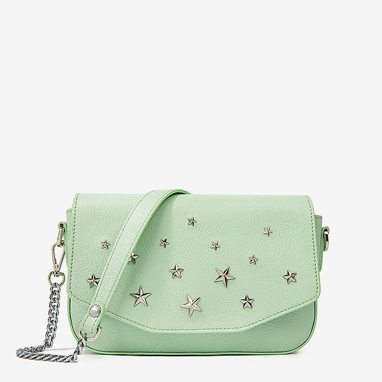 Небольшая кожаная сумочка кросс-боди в салатовом цвете со звездами  Deboro