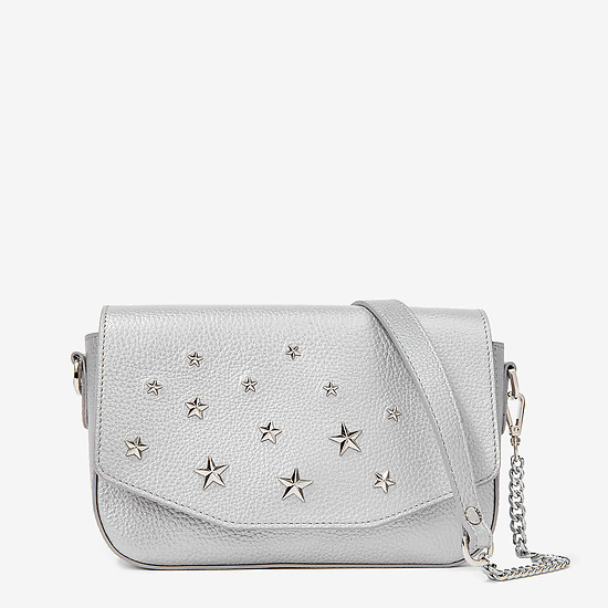 Небольшая кожаная сумочка кросс-боди в серебряном цвете со звездами  Deboro