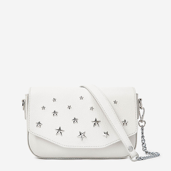 Небольшая кожаная сумочка кросс-боди в белом цвете со звездами  Deboro