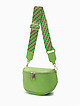 Зеленая кожаная сумочка со стразами и текстильным ремнем  Folle