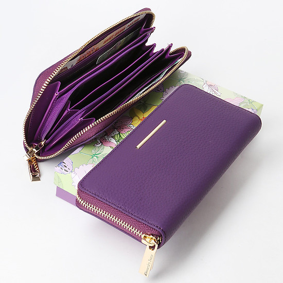 Фиолетовый горизонтальный бумажник на молнии из натуральной кожи  Alessandro Beato