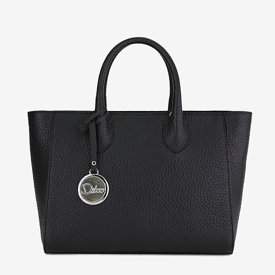Черная кожаная сумка-тоут среднего размера с фирменным брелоком  Deboro