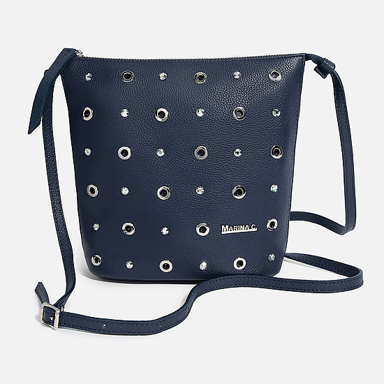 Мягкая сумочка с люверсами и кристаллами Swarovski в темно-синем  Marina Creazioni