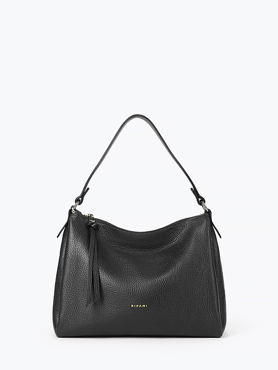 Мягкая черная сумка-хобо из натуральной кожи  Ripani