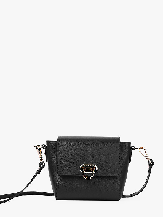 Трапециевидная сумочка кросс-боди небольшого размера из сафьяновой кожи в черном цвете с золотистой фурнитурой  Azaro