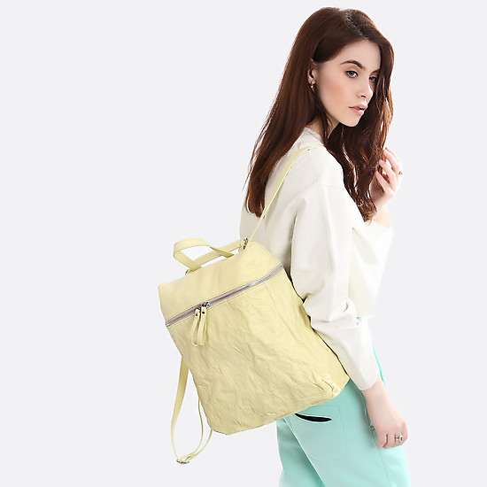 Оригинальный лимонный рюкзак из натуральной кожи с эффектом фольги  IO Pelle
