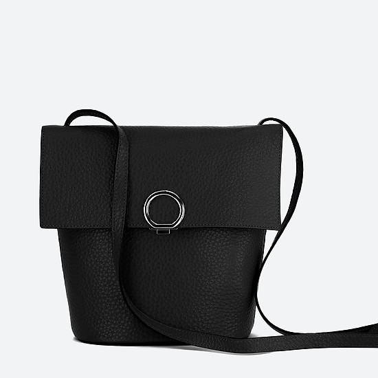 Черная кожаная сумочка кросс-боди с серебристой пряжкой  Deboro
