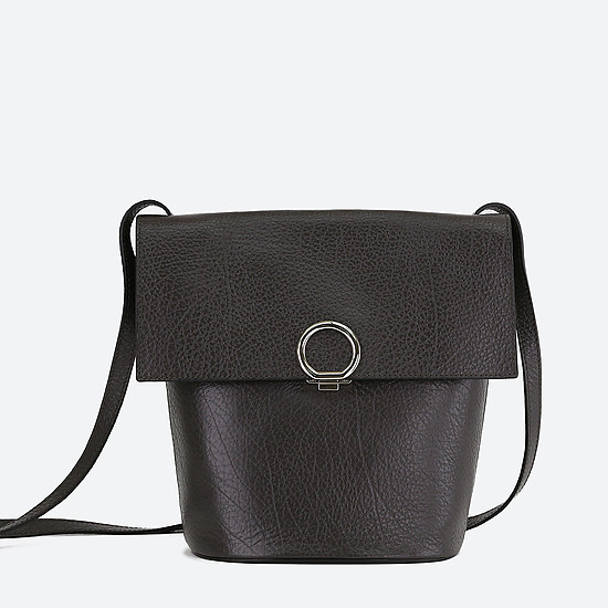 Темно-коричневая кожаная сумочка кросс-боди с серебристой пряжкой  Deboro