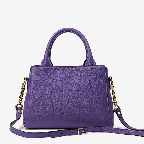 Небольшая кожаная сумка-тоут с тремя отделениями в фиолетовом цвете  Deboro