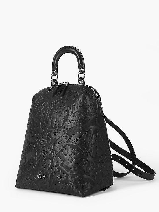 Черный рюкзак из плотной кожи с узором  KELLEN