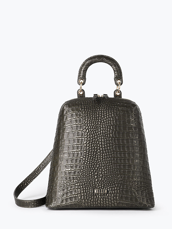 Черный рюкзак из кожи под крокодила с бронзовым напылением  KELLEN