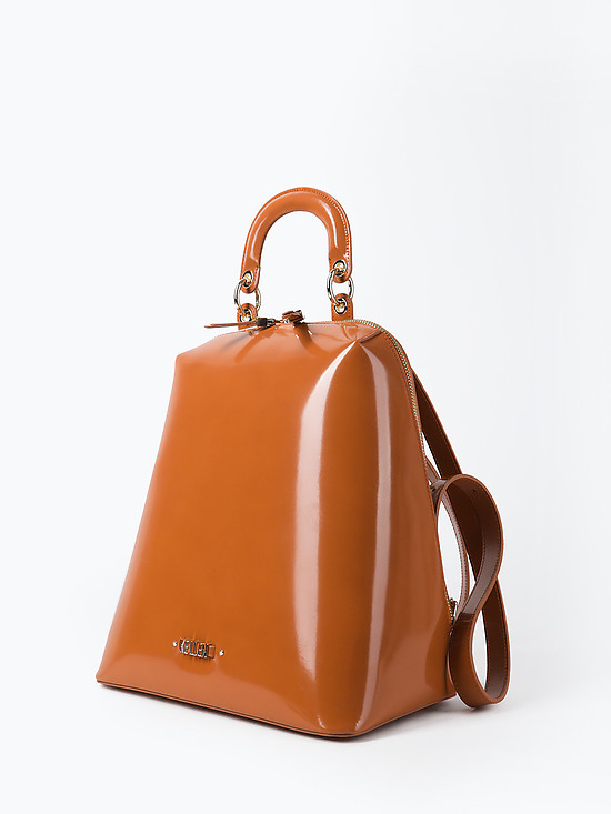 Оранжевый рюкзак из плотной лаковой кожи  KELLEN