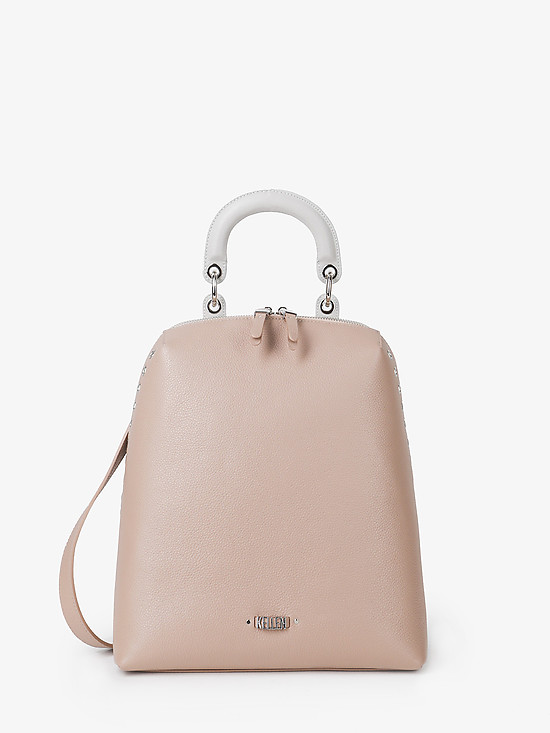 Пастельно-розовый рюкзак из плотной мелкозернистой кожи с серой ручкой  KELLEN