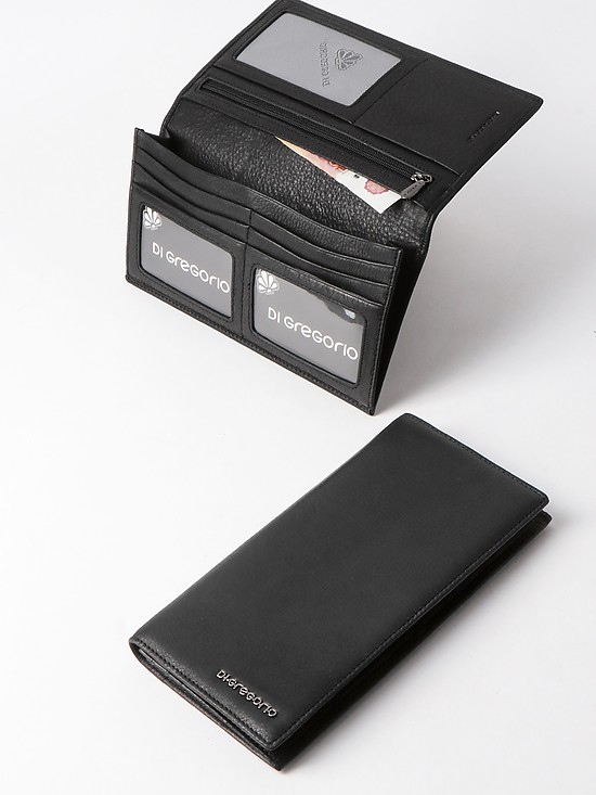 Горизонтальный кожаный бумажник из черной кожи  Di Gregorio