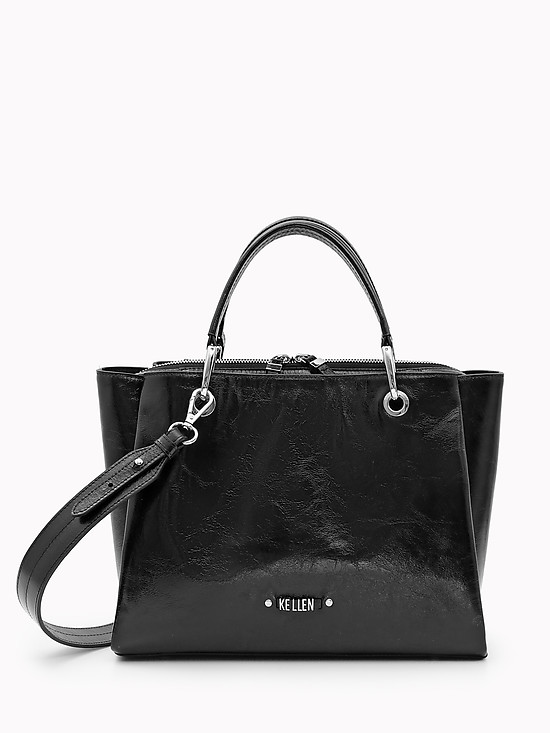 Черная сумка-тоут из мягкой кожи с тремя отделами  KELLEN