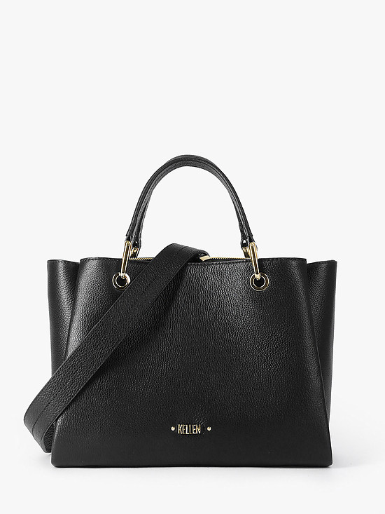 Черная сумка-тоут из мягкой мелкозернистой кожи с тремя отделами  KELLEN