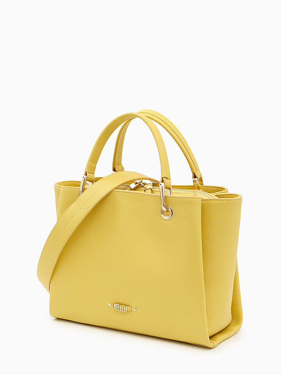 Желтая сумка-тоут из мягкой мелкозернистой кожи с тремя отделами  KELLEN