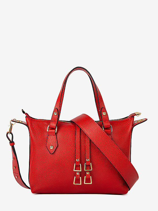Трапециевидная кожаная сумка-тоут небольшого размера в красном цвете  Deboro