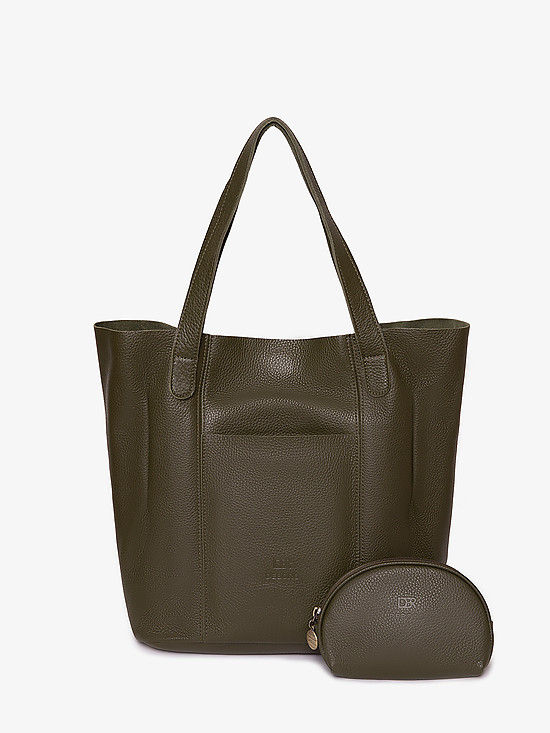 Оливковая сумка-шоппер из мягкой кожи  Deboro