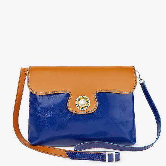 Кожаная сумка-кросс-боди в сочетании коричневого и синего цветов  Balagura
