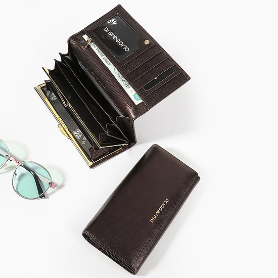 Классический бумажник из темно-коричневой кожи с эффектом металлик  Di Gregorio
