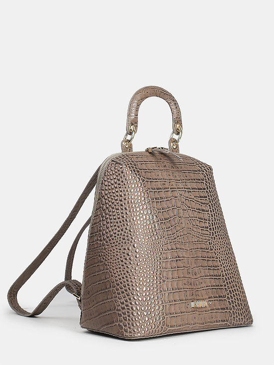 Серо-бежевый рюкзак из плотной кожи под крокодила  KELLEN