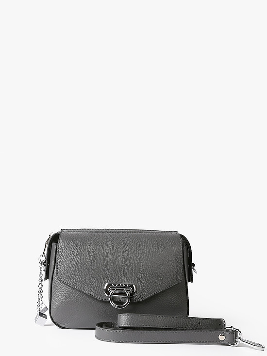 Темно-серая прямоугольная сумочка через плечо из мелкозернистой кожи со съемным ремешком  Azaro