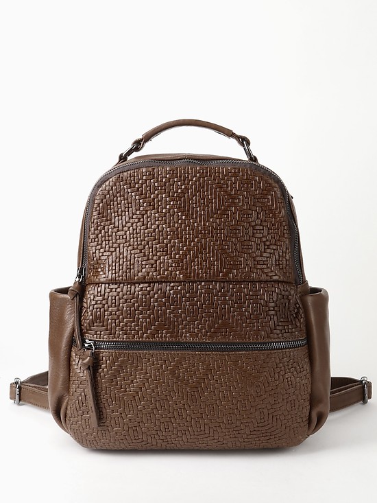 Коричневый рюкзак из кожи с имитацией плетения  Bruno Rossi