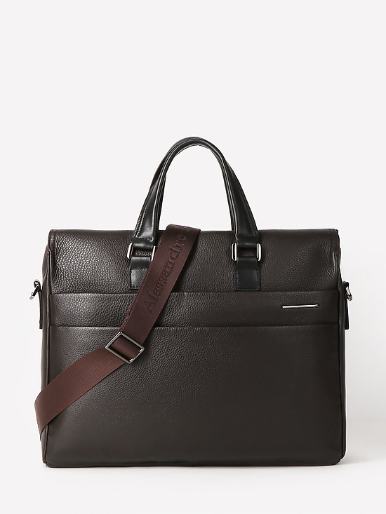 Мужская деловая сумка из темно-коричневой кожи  Alessandro Beato