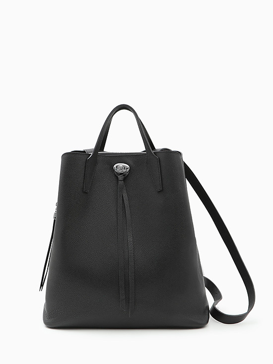 Черный рюкзак с тремя отделами из мягкой зернистой кожи  KELLEN