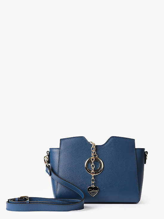 Небольшая синяя сумочка кросс-боди из плотной сафьяновой кожи с двумя ремешками  Deboro
