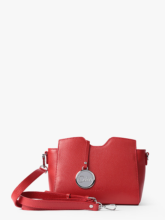 Небольшая красная сумочка кросс-боди из плотной мелкозернистой кожи с двумя ремешками  Deboro