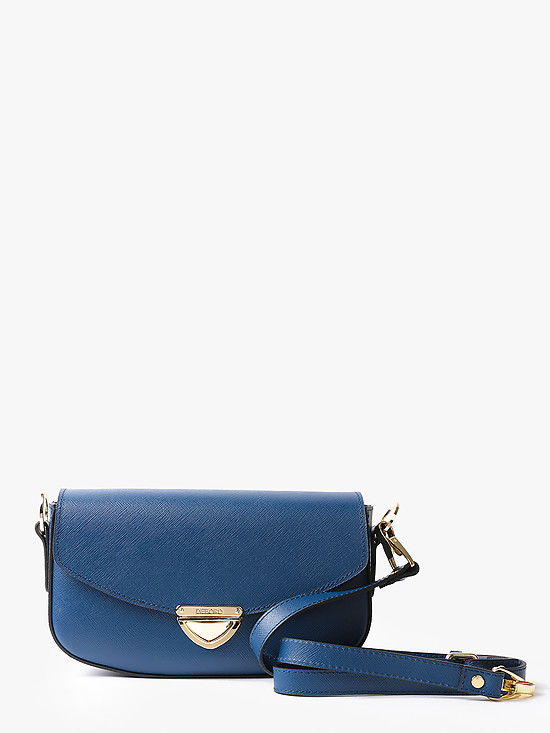 Синяя сумочка-клатч из плотной сафьяновой кожи с ремешком на плечо  Deboro