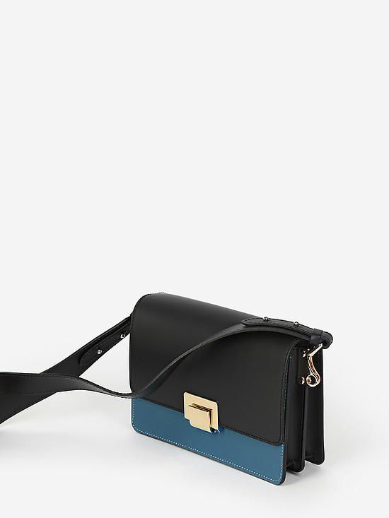 Прямоугольная сумочка кросс-боди из гладкой черной и голубой кожи в стиле колор-блок  BE NICE