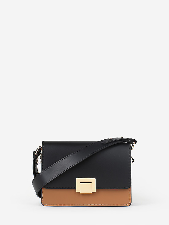 Прямоугольная сумочка кросс-боди из гладкой черной и коричневой кожи в стиле колор-блок  BE NICE