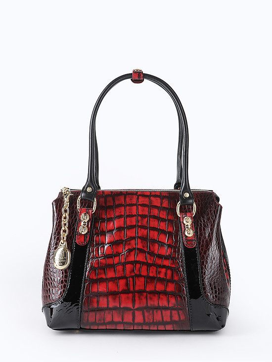 Бордовая сумка-тоут из плотной кожи под крокодила с ручками на плечо  Marino Orlandi
