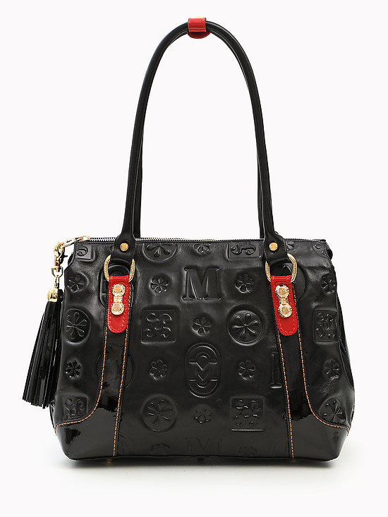 Черная сумка-тоут из плотной кожи с логотипами  Marino Orlandi