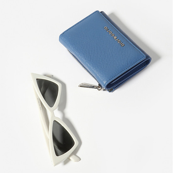 Компактный кошелек из кожи голубого цвета с внешним карманом на молнии  Di Gregorio
