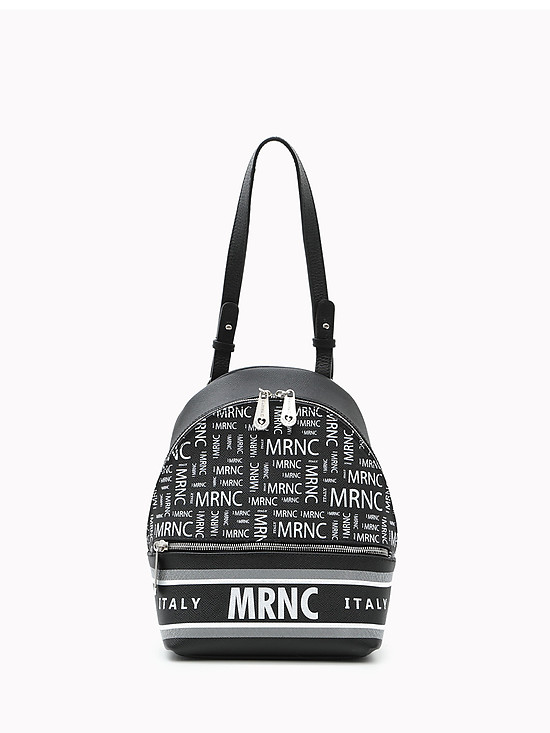 Небольшой черный кожаный рюкзак из кожи с брендовым принтом  Marina Creazioni