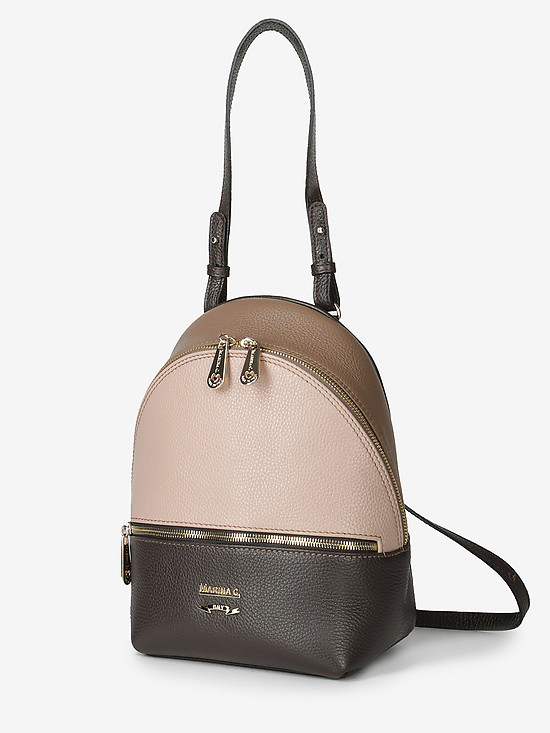 Небольшой кожаный рюкзак из коричневой, пудровой, и серо-бежевой кожи  Marina Creazioni