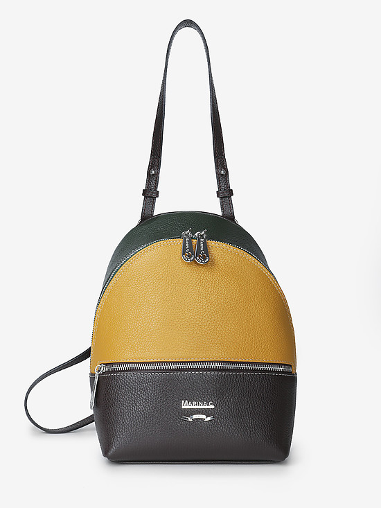 Небольшой кожаный рюкзак из коричневой, горчично-желтой и зеленой кожи  Marina Creazioni