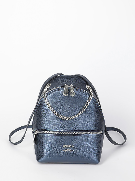 Рюкзак из синей металлизированной кожи с ручкой-цепочкой  Marina Creazioni