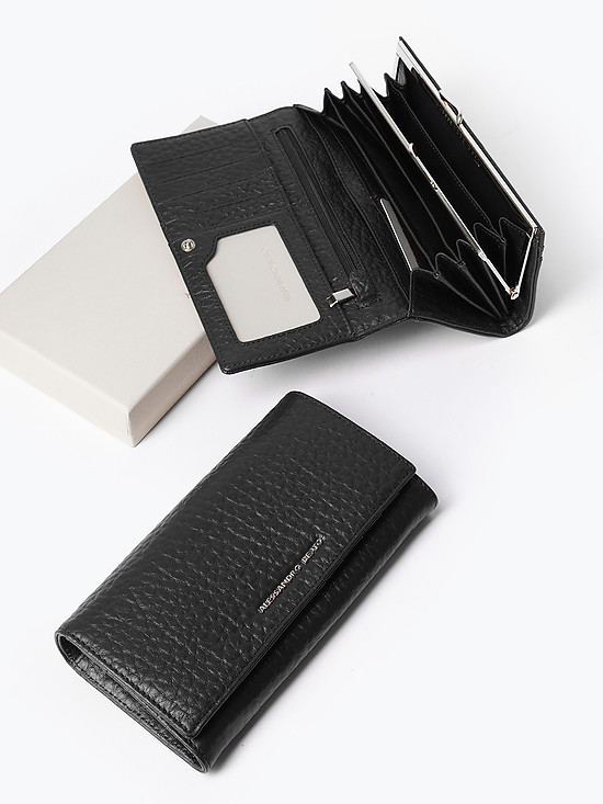 Черный кошелек из крупнозернистой кожи на кнопке  Alessandro Beato