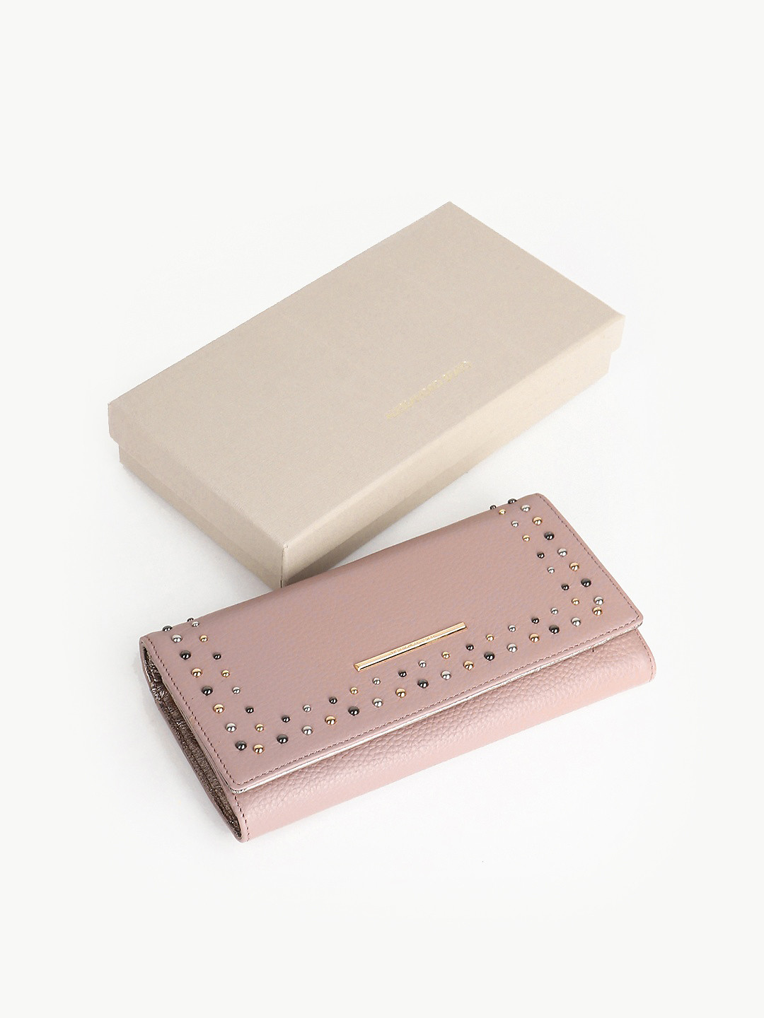 Пастельно-розовый кожаный кошелек с застежкой на металлической кнопке  Alessandro Beato