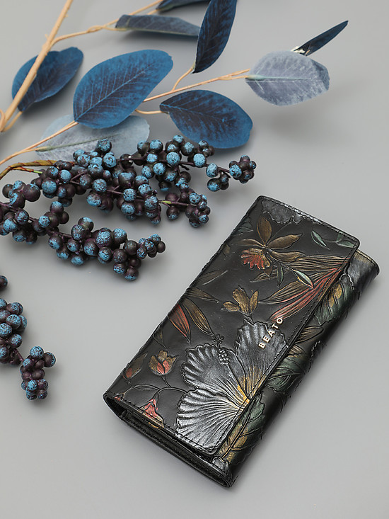 Черный кошелек из кожи с цветочным принтом  Alessandro Beato