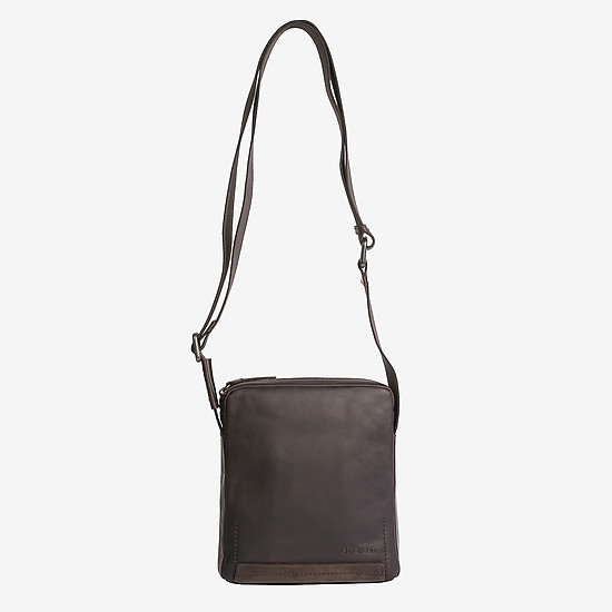 Маленькая мужская сумка через плечо темно-коричневого цвета из кожи  Strellson