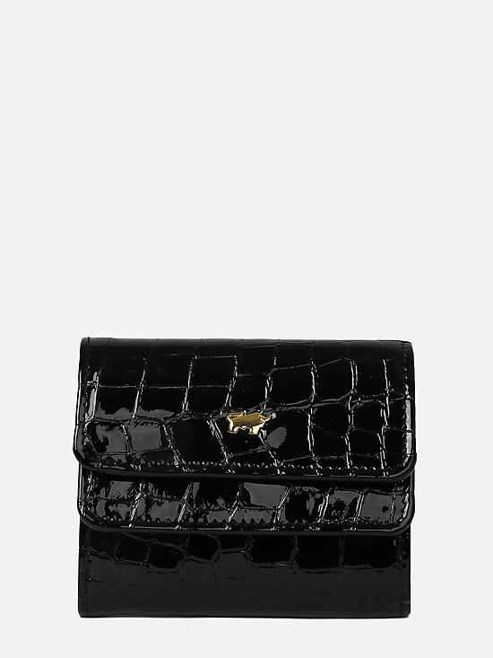 Миниатюрный черный кошелек из лаковой кожи под крокодила  Braun Buffel