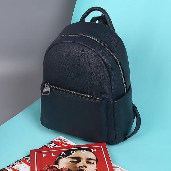 Темно-синий кожаный рюкзак с внешним карманом на молнии  Alessandro Birutti