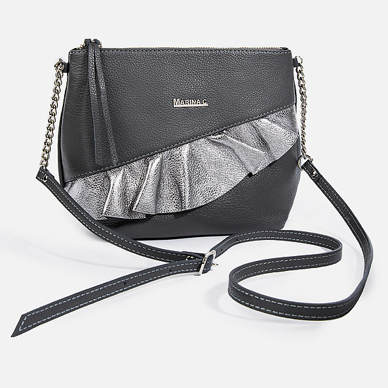 Черная сумочка кросс-боди с серебристой баской  Marina Creazioni