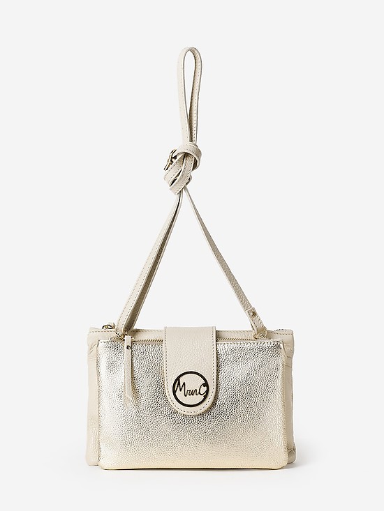 Мягкая комбинированная сумочка-планшет из золотистой и кремовой кожи  Marina Creazioni